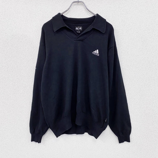 ～00s　adidas　アディダス　カシミヤ混シルクニットポロ　ヴィンテージ　黒　ブラック　XLサイズ