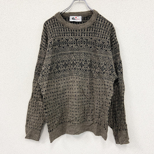 80s　COPPER　ニットセーター　ノルディック柄　総柄　ヴィンテージ　茶色　ブラウン　Mサイズ