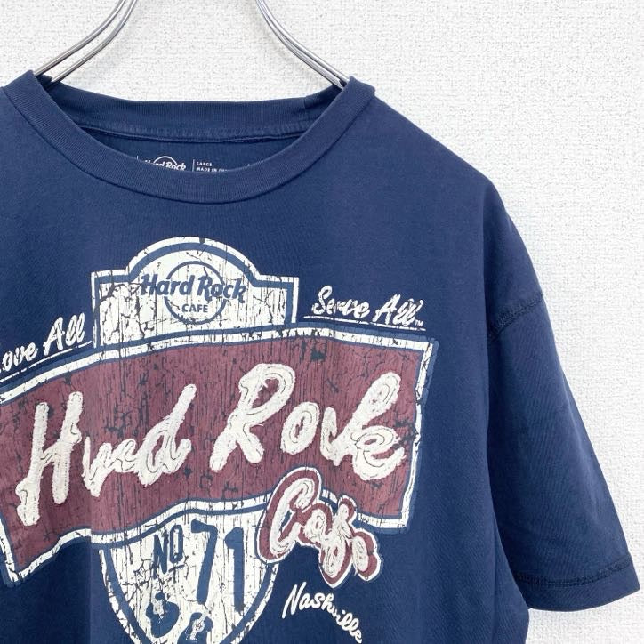 古着 used　Hard Rock CAFE ハードロックカフェ　半袖ロゴプリントTシャツ　紺　ネイビー　コットン100%　Lサイズ