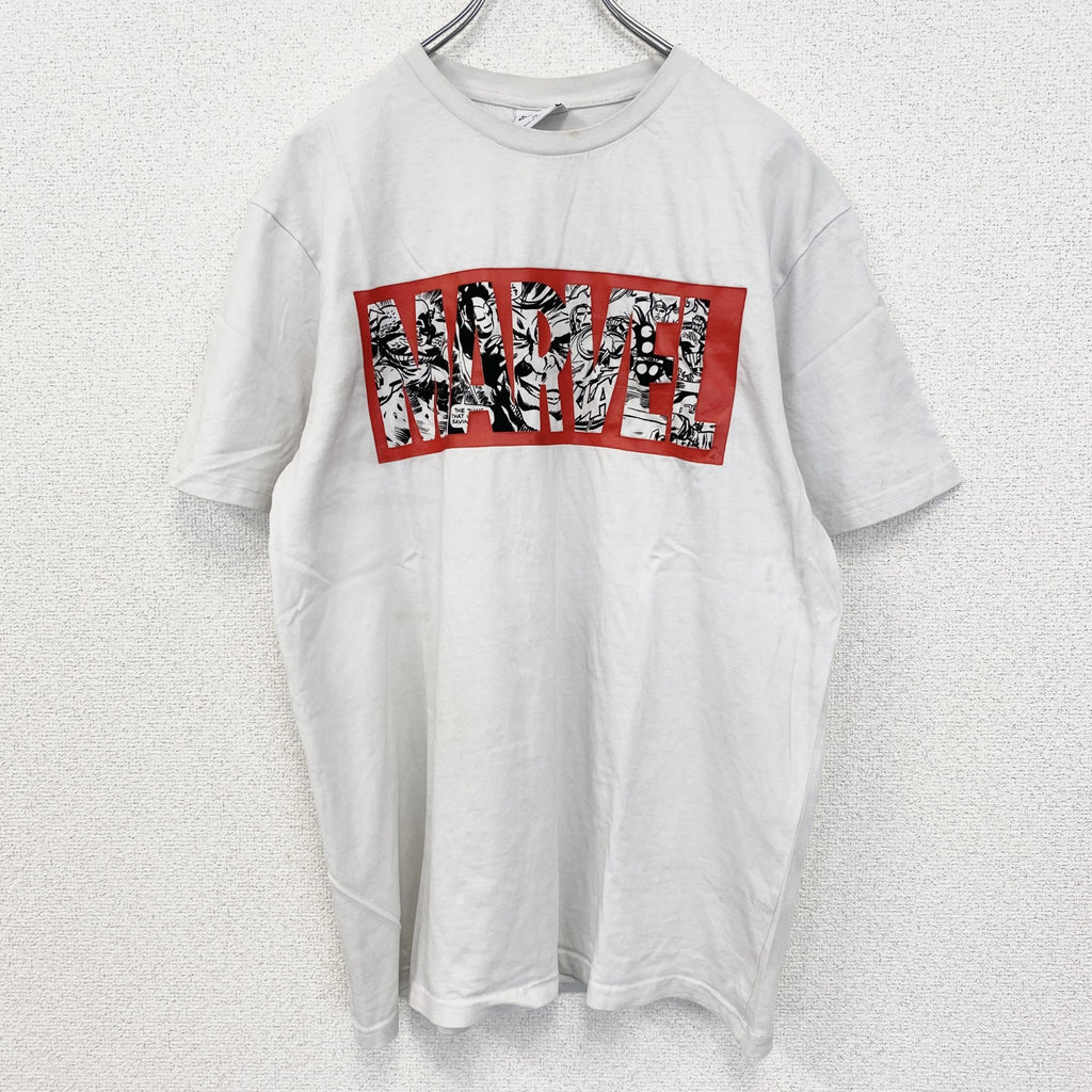 古着 used　半袖アニメプリントTシャツ　MARVEL　マーベル　白　ホワイト　両面プリント　クルーネック　XLサイズ