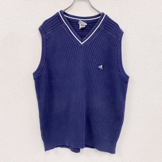90s～　adidas　アディダス　コットンニットベスト　ヴィンテージ　青　ブルー　XLサイズ