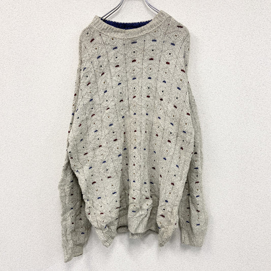 ～90s　VAN HEUSEN　コットンニットセーター　ヴィンテージ　総柄　グレー　XLサイズ