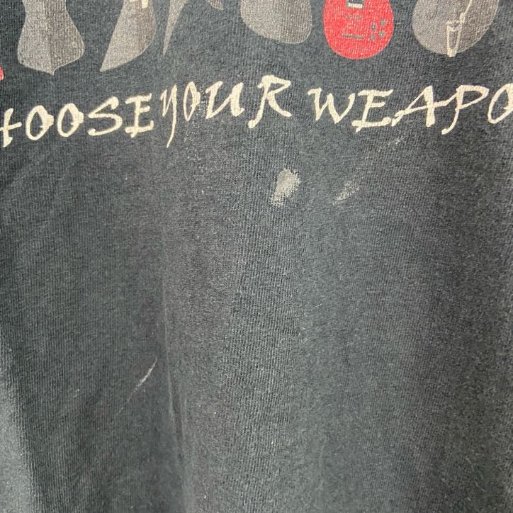 古着 used　半袖プリントTシャツ　レトロデザイン　クルーネック　バンド　ギター　楽器　黒　ブラック　XLサイズ
