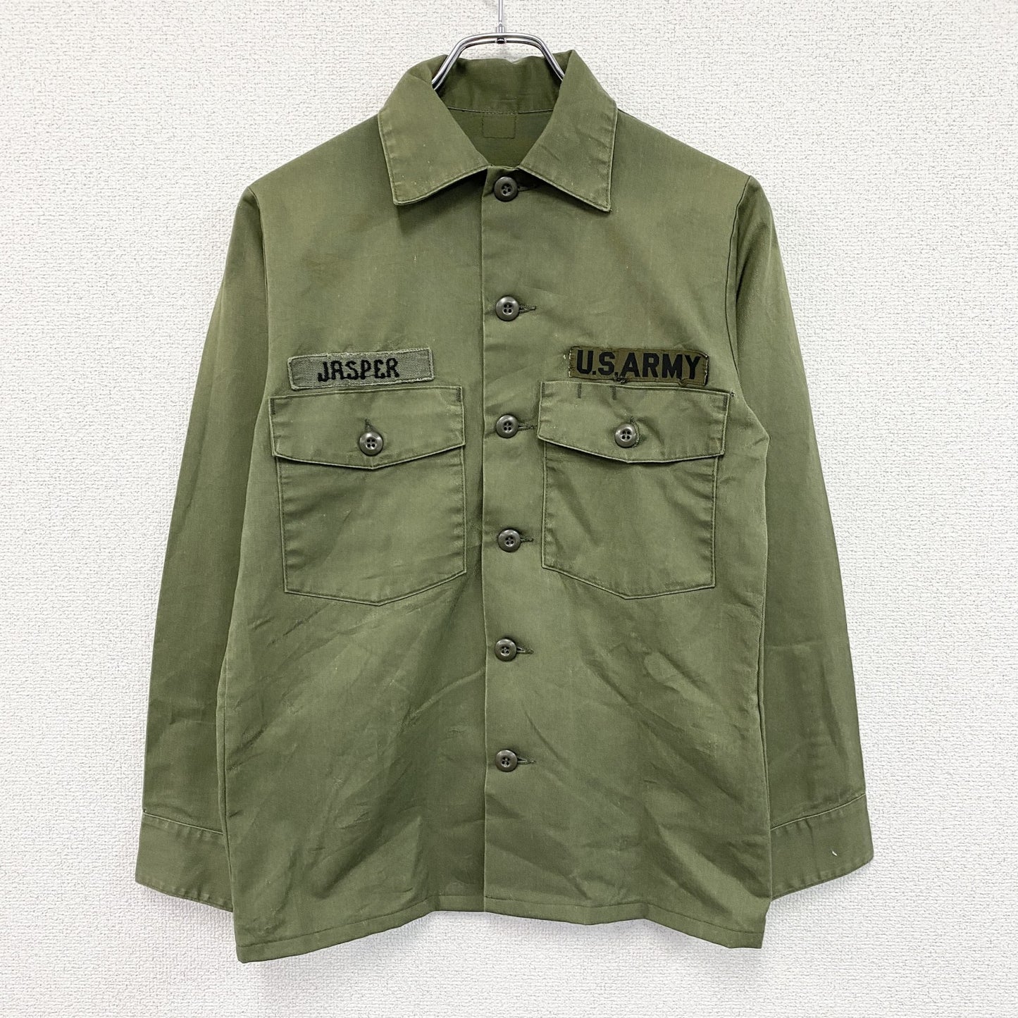 70s　U.S.ARMY　米軍　長袖ミリタリーシャツ　ユーティリティシャツ　フェード　ヴィンテージ　カーキ