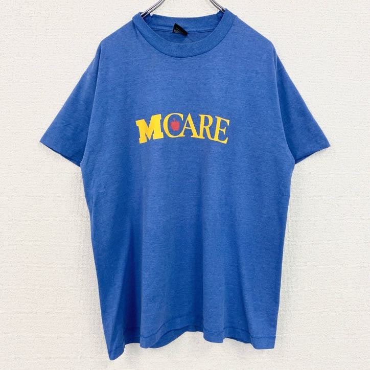 古着 used　半袖プリントTシャツ　90s　ヴィンテージ　レトロデザイン　クルーネック　シングルステッチ　青　ブルー　XLサイズ
