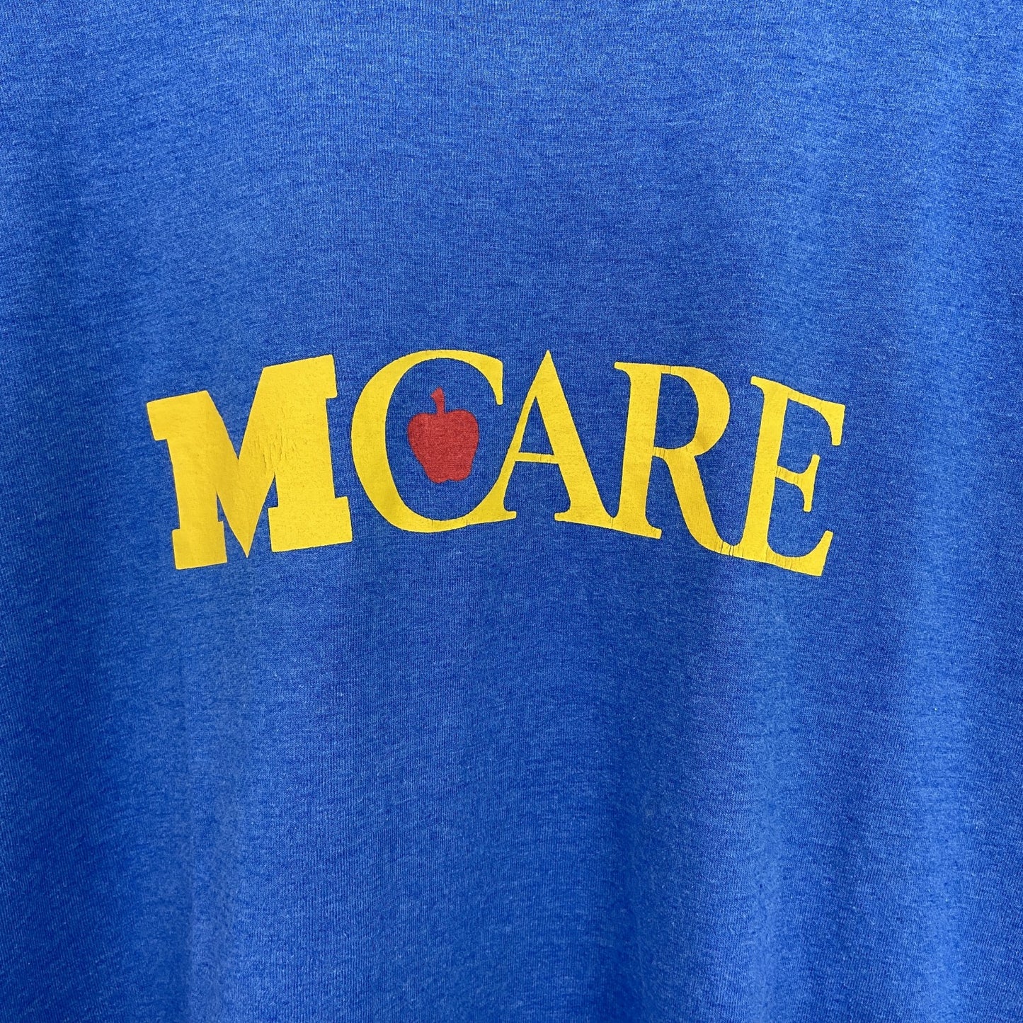 古着 used　半袖プリントTシャツ　90s　ヴィンテージ　レトロデザイン　クルーネック　シングルステッチ　青　ブルー　XLサイズ