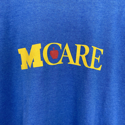 古着 used　半袖プリントTシャツ　90s　ヴィンテージ　レトロデザイン　クルーネック　シングルステッチ　青　ブルー　XLサイズ