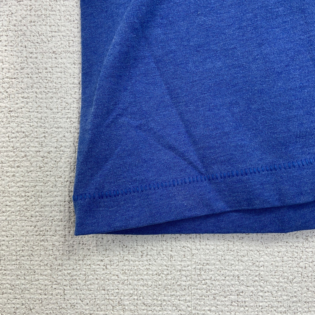 古着 used　半袖プリントTシャツ　90s　ヴィンテージ　レトロデザイン　クルーネック　シングルステッチ　青　ブルー　XLサイズ