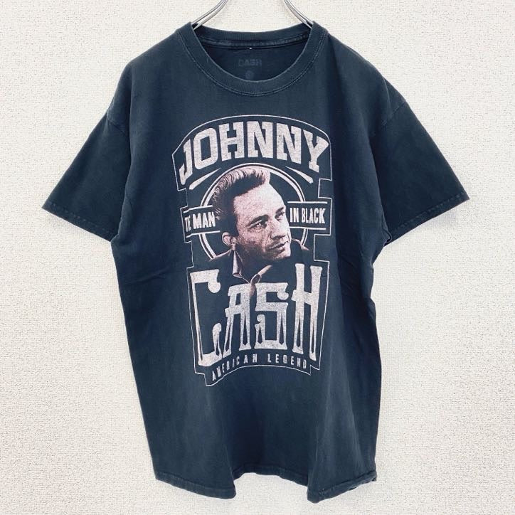 古着 used　ジョニーキャッシュ　半袖プリントTシャツ　音楽　カントリー　黒　ブラック　クルーネック　Lサイズ