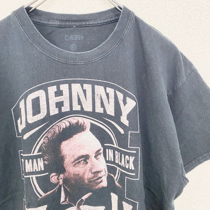 古着 used　ジョニーキャッシュ　半袖プリントTシャツ　音楽　カントリー　黒　ブラック　クルーネック　Lサイズ