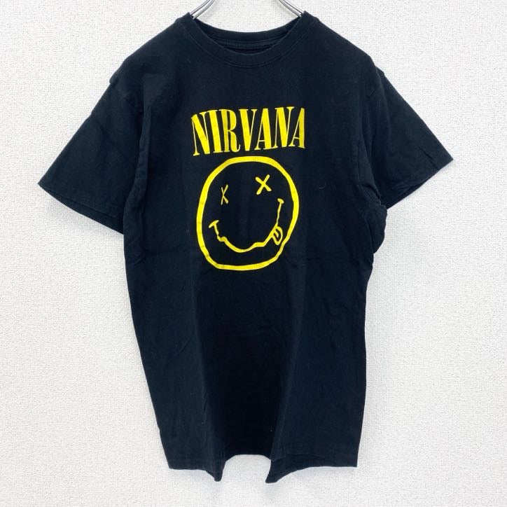 古着 used　半袖バンドプリントTシャツ　ニルヴァーナ　音楽　ロック　黒　ブラック　定番　クルーネック　レトロデザイン　Lサイズ
