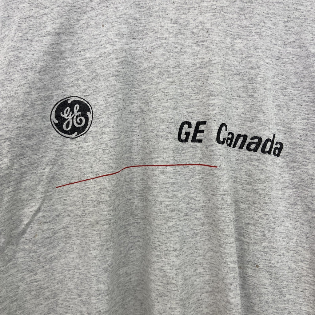 古着 used　半袖プリントTシャツ　90s　ヴィンテージ　企業ロゴ　レトロデザイン　クルーネック　シングルステッチ　灰　グレー
