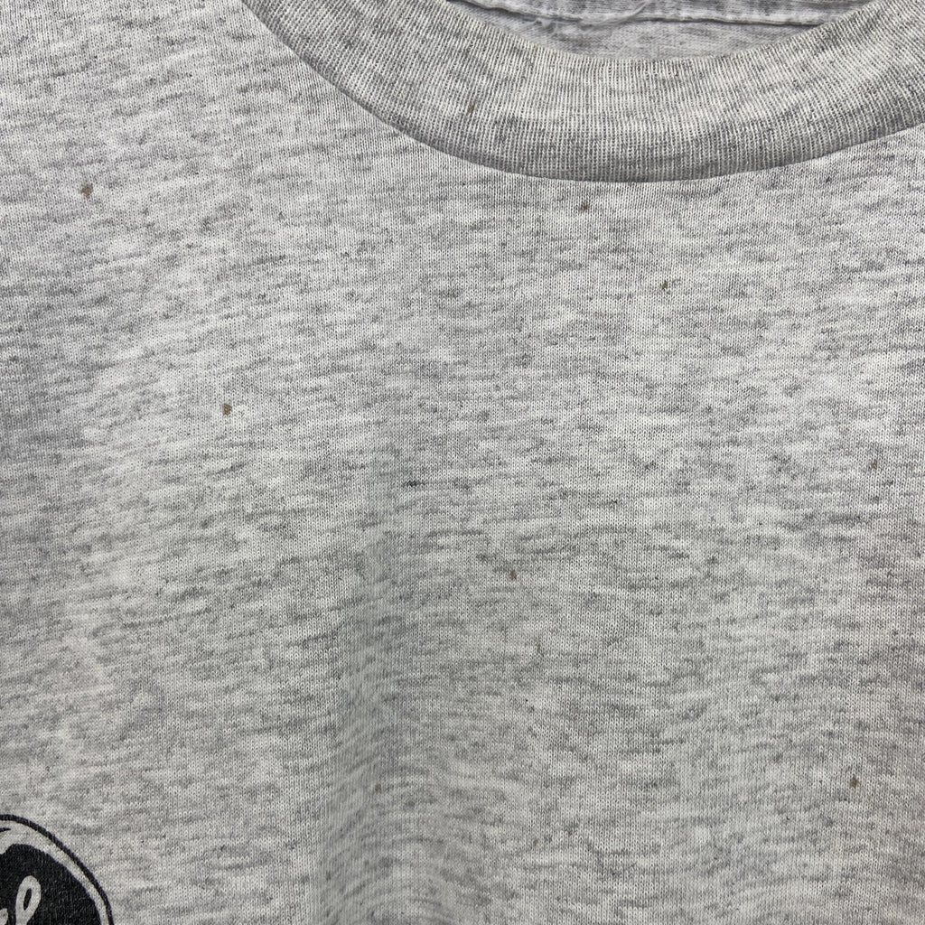 古着 used　半袖プリントTシャツ　90s　ヴィンテージ　企業ロゴ　レトロデザイン　クルーネック　シングルステッチ　灰　グレー