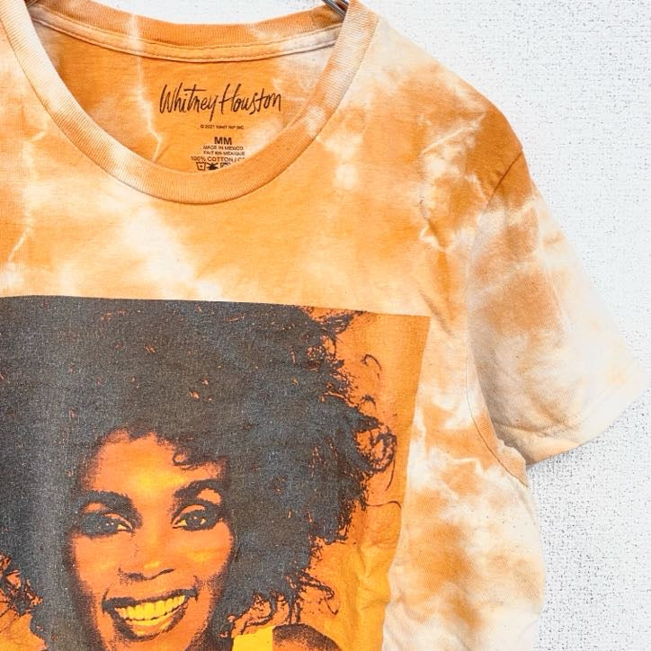 古着 used　ホイットニーヒューストン　半袖プリントTシャツ　音楽　タイダイ　オレンジ　クルーネック　Mサイズ