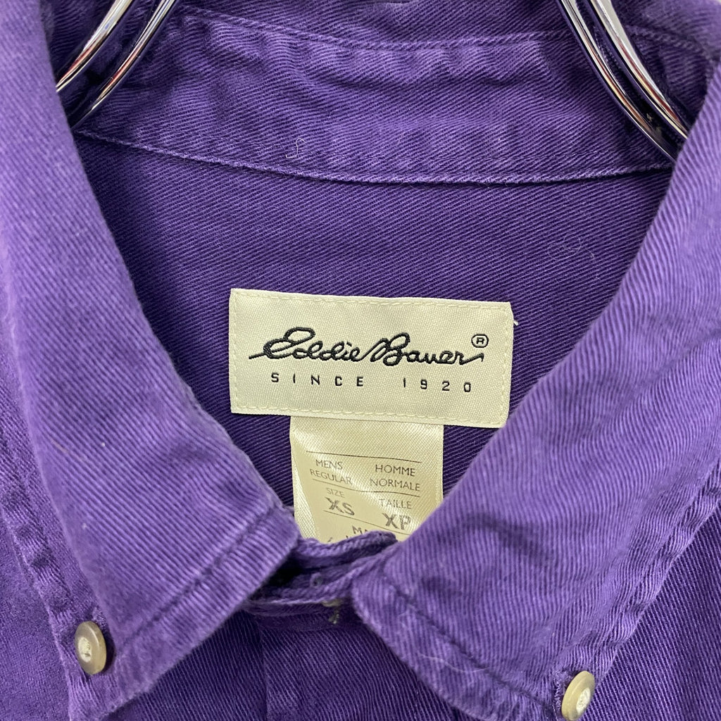 Eddie Bauer　エディーバウアー　長袖ボタンダウンシャツ　刺繍ロゴ　紫　パープル　XSサイズ