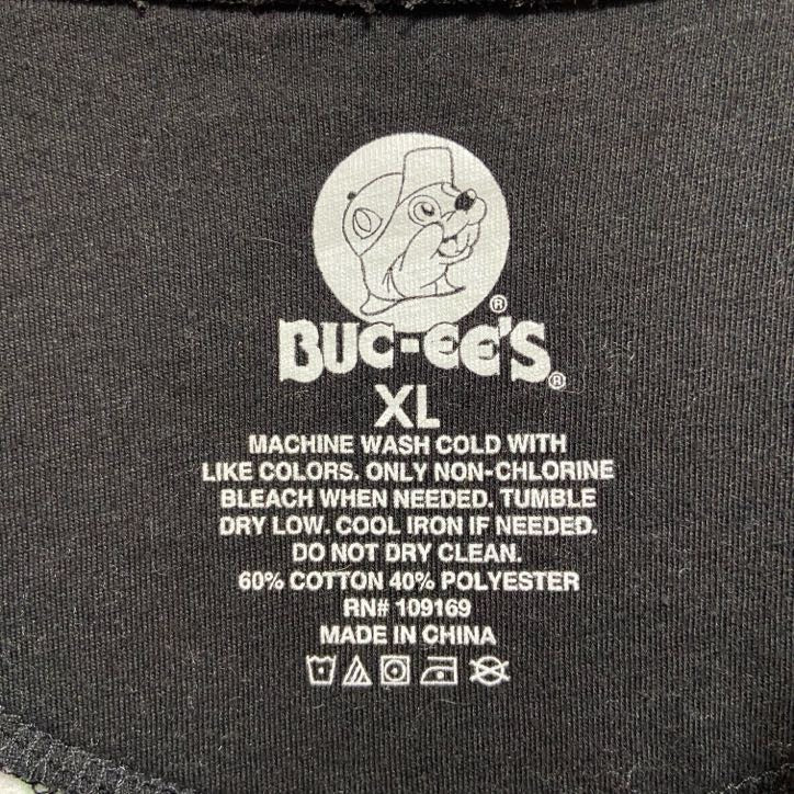 古着 used　BUC-EES　バッキーズ　長袖総柄キャラクタープリントスウェット　トレーナー　クリスマス　サンタ　黒　XLサイズ