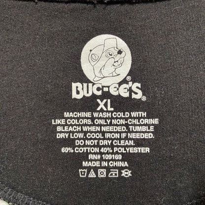 古着 used　BUC-EES　バッキーズ　長袖総柄キャラクタープリントスウェット　トレーナー　クリスマス　サンタ　黒　XLサイズ