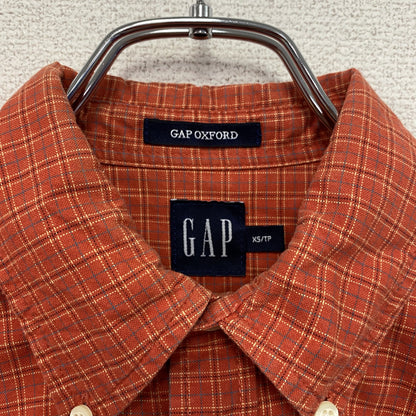 GAP　ギャップ　長袖ボタンダウンシャツ　オックスフォードシャツ　チェック柄　オレンジ　XSサイズ
