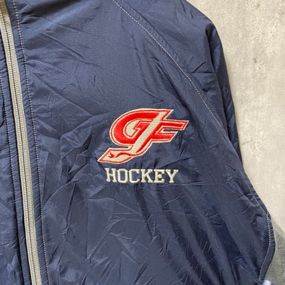 古着 used　CHARLES RIVER　長袖ナイロンジャケット　ジップアップアウター　HOCKEY　ワンポイント刺繍　Mサイズ