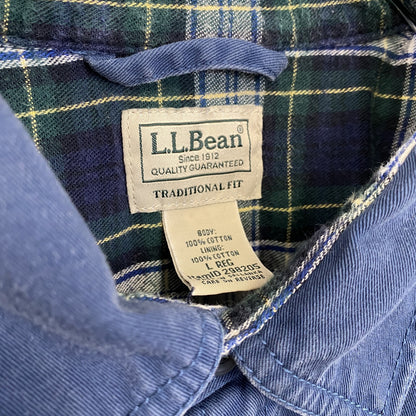 古着 used　L.L.Bean　エルエルビーン 　長袖ワークシャツジャケット　ネイビー　コットン　裏地チェック　Lサイズ