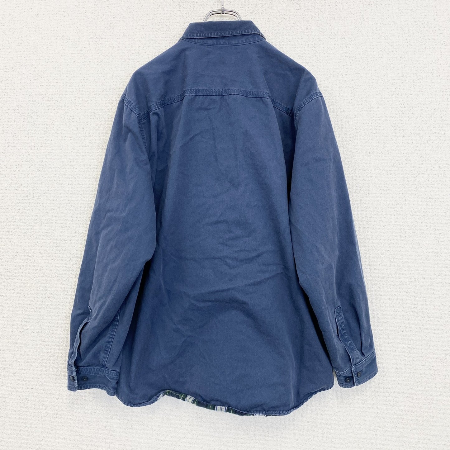 古着 used　L.L.Bean　エルエルビーン 　長袖ワークシャツジャケット　ネイビー　コットン　裏地チェック　Lサイズ