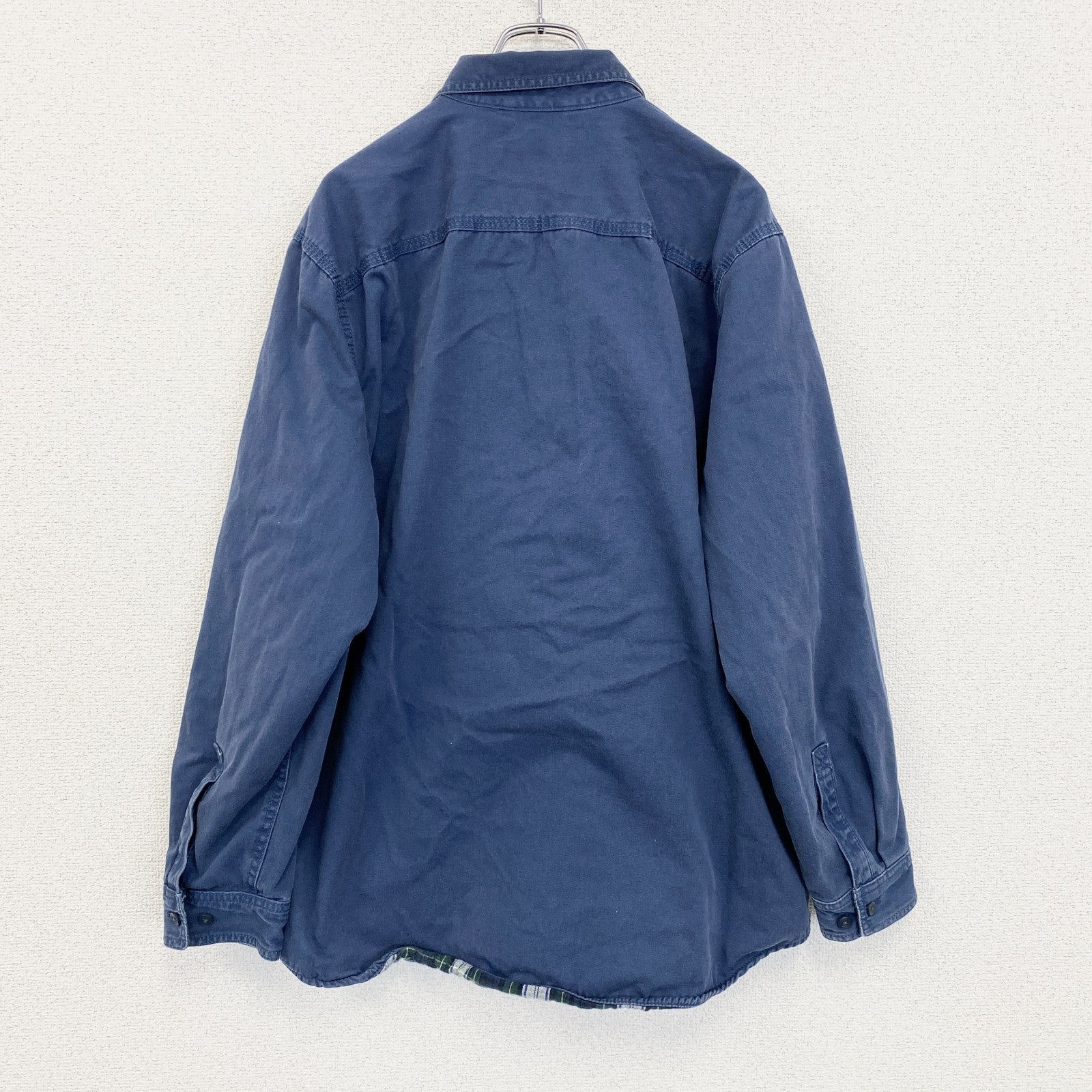 古着 used　L.L.Bean　エルエルビーン 　長袖ワークシャツジャケット　ネイビー　コットン　裏地チェック　Lサイズ