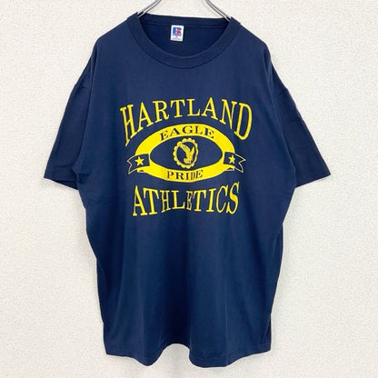 古着 used　RUSSELL　ラッセル　半袖プリントTシャツ　レトロ　クルーネック　シングルステッチ　ネイビー　XLサイズ