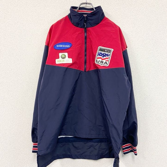 ～90s　GAME　SPORTSWEAR LTD　ハーフジップナイロンプルオーバー　星条旗　ヴィンテージ　レッド　ネイビー　Lサイズ