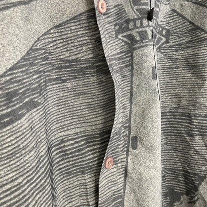 古着 used　OUTKAST　半袖総柄シャツ　レトロデザイン　幾何学模様　個性的　アート　グレー　XXLサイズ