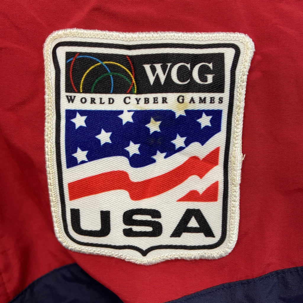 ～90s　GAME　SPORTSWEAR LTD　ハーフジップナイロンプルオーバー　星条旗　ヴィンテージ　レッド　ネイビー　Lサイズ