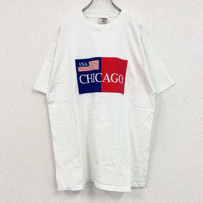 古着 used　半袖プリントTシャツ　90s　CHIKAGO　USA　クルーネック　シングルステッチ　白　ホワイト　XLサイズ