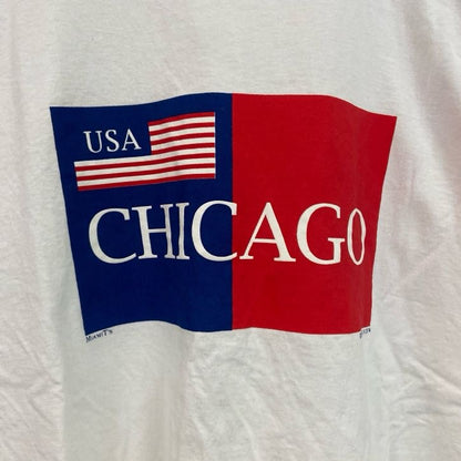 古着 used　半袖プリントTシャツ　90s　CHIKAGO　USA　クルーネック　シングルステッチ　白　ホワイト　XLサイズ