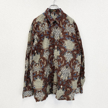 古着 used　BATIK Excellent　長袖総柄シャツ　レトロデザイン　幾何学模様　フロントポケット　XXXLサイズ