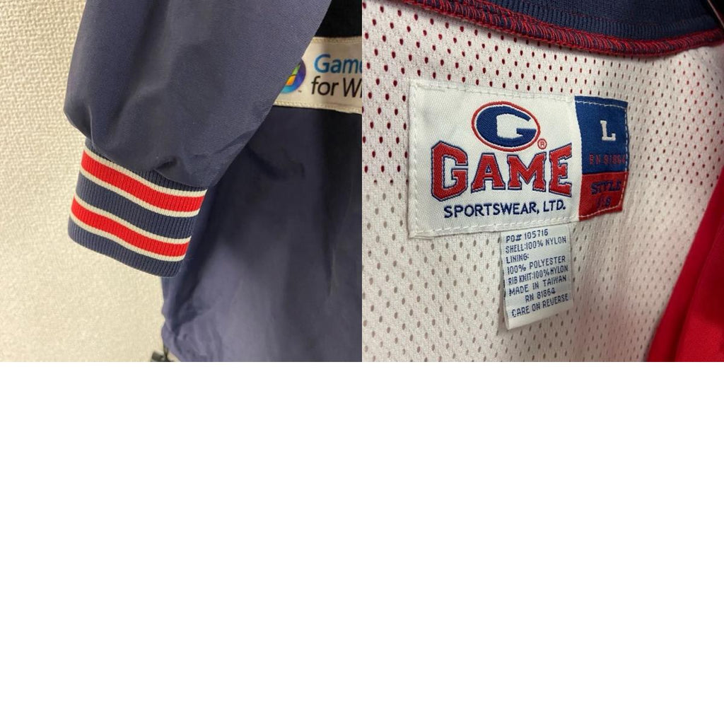 ～90s　GAME　SPORTSWEAR LTD　ハーフジップナイロンプルオーバー　星条旗　ヴィンテージ　レッド　ネイビー　Lサイズ