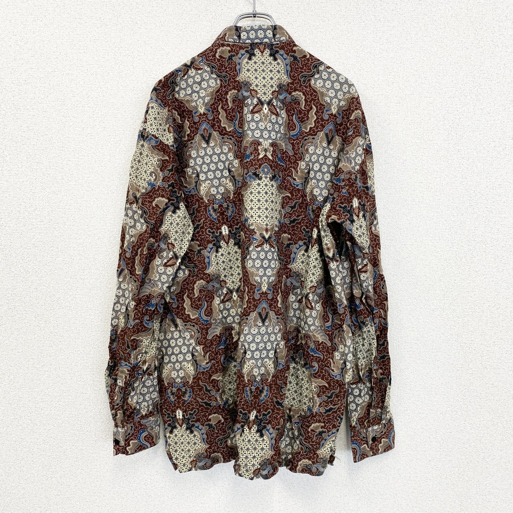 古着 used　BATIK Excellent　長袖総柄シャツ　レトロデザイン　幾何学模様　フロントポケット　XXXLサイズ