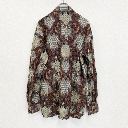 古着 used　BATIK Excellent　長袖総柄シャツ　レトロデザイン　幾何学模様　フロントポケット　XXXLサイズ