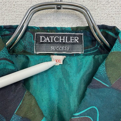 古着 used　半袖総柄シャツ　胸ポケット　幾何学模様　個性的　緑　水色　グリーン　ライトブルー　レトロデザイン　2XLサイズ