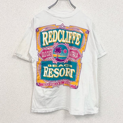 古着 used　半袖プリントTシャツ　90s　リゾート　ビーチ　レトロ　クルーネック　シングルステッチ　白　ホワイト　Mサイズ