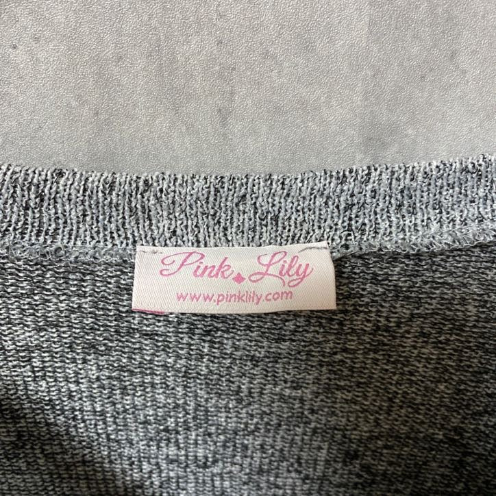 古着 used　Pink Lily　長袖薄手ニット　セーター　ノルディック　トナカイ　レトロデザイン　グレー　秋冬服 　Lサイズ