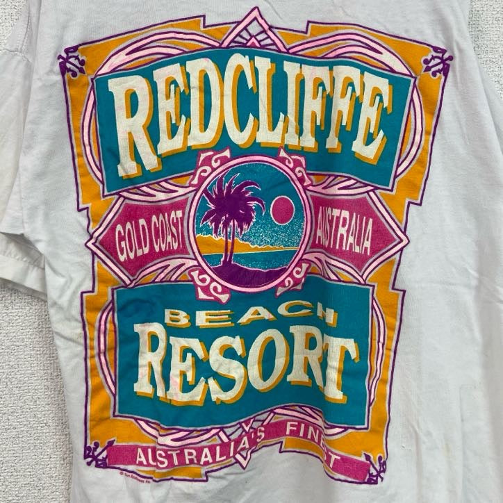 古着 used　半袖プリントTシャツ　90s　リゾート　ビーチ　レトロ　クルーネック　シングルステッチ　白　ホワイト　Mサイズ