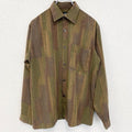 古着 used　長袖総柄シャツ　個性的　　ポッケ付き　緑　茶色　グリーン　ブラウン　レトロデザイン　Mサイズ