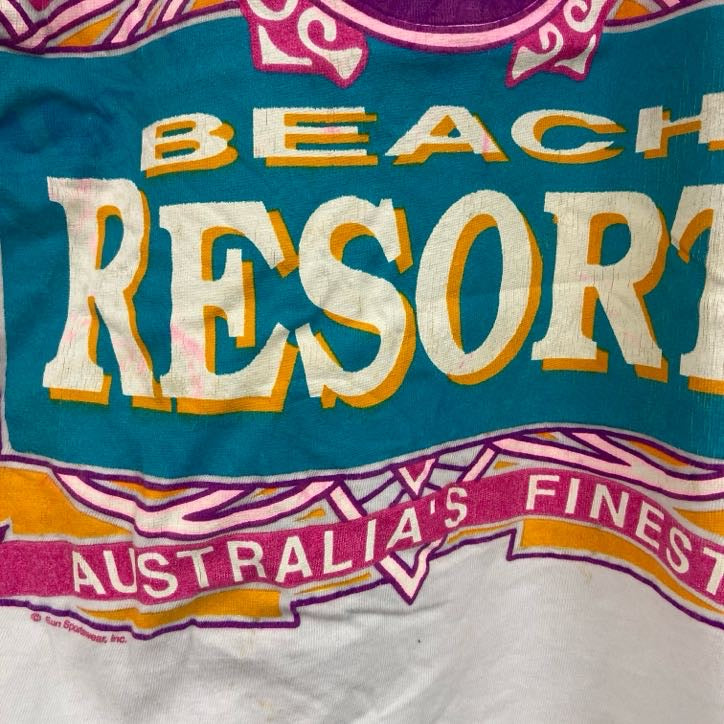 古着 used　半袖プリントTシャツ　90s　リゾート　ビーチ　レトロ　クルーネック　シングルステッチ　白　ホワイト　Mサイズ