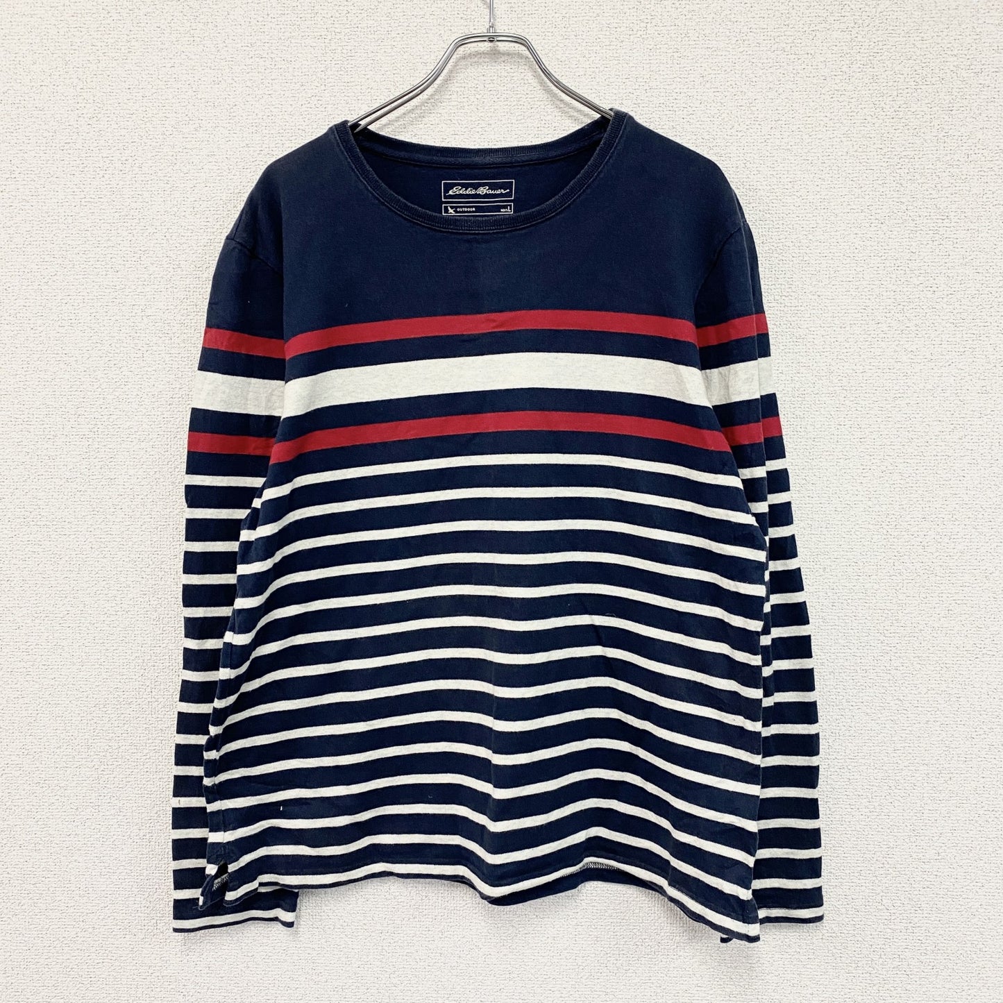 Eddie Bauer　エディーバウアー　長袖Tシャツ/ロンT　ボーダー　紺　ネイビー　Lサイズ　