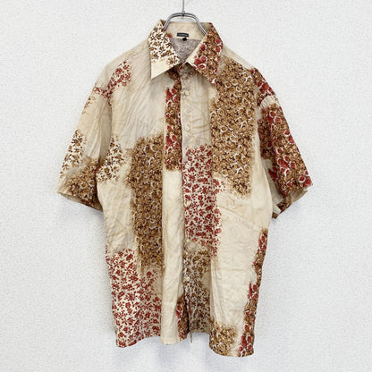 古着 used　SARTORIALE　半袖総柄シャツ　アート　ベージュ　オーバーサイズ　花柄　フラワー　Lサイズ