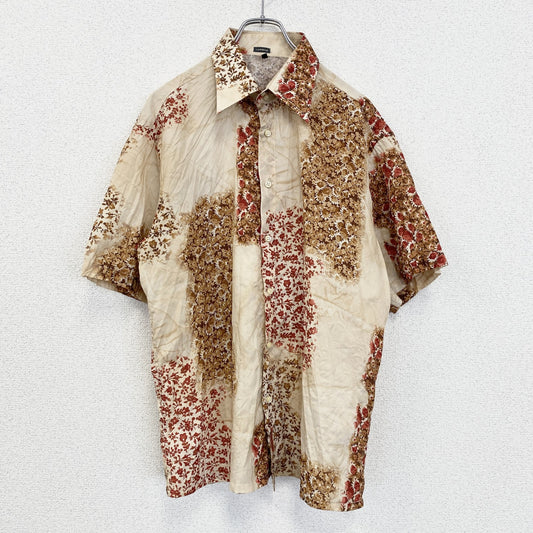 古着 used　SARTORIALE　半袖総柄シャツ　アート　ベージュ　オーバーサイズ　花柄　フラワー　Lサイズ