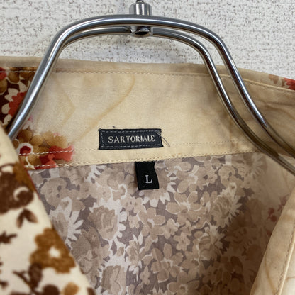 古着 used　SARTORIALE　半袖総柄シャツ　アート　ベージュ　オーバーサイズ　花柄　フラワー　Lサイズ