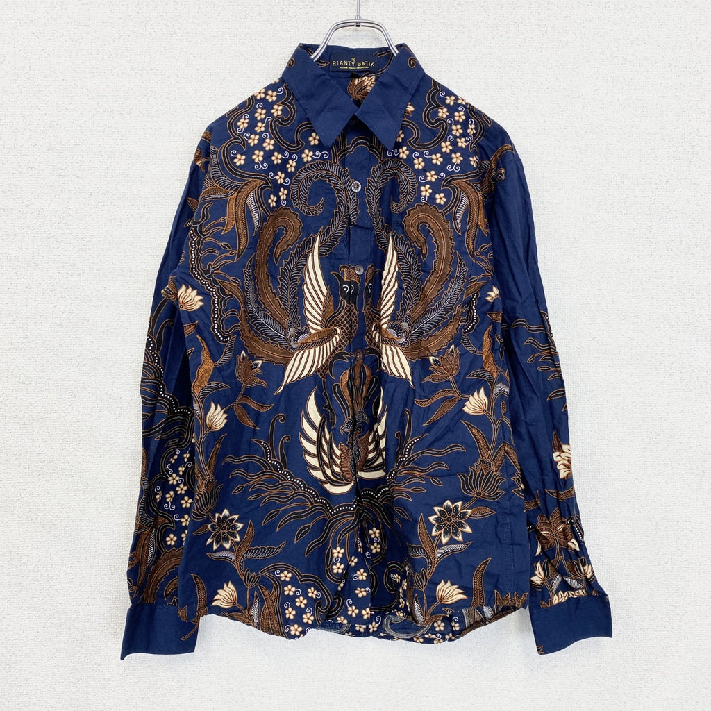 古着 used　SARTORIALE　半袖総柄シャツ　アート　ベージュ　オーバーサイズ　花柄　フラワー　Lサイズ