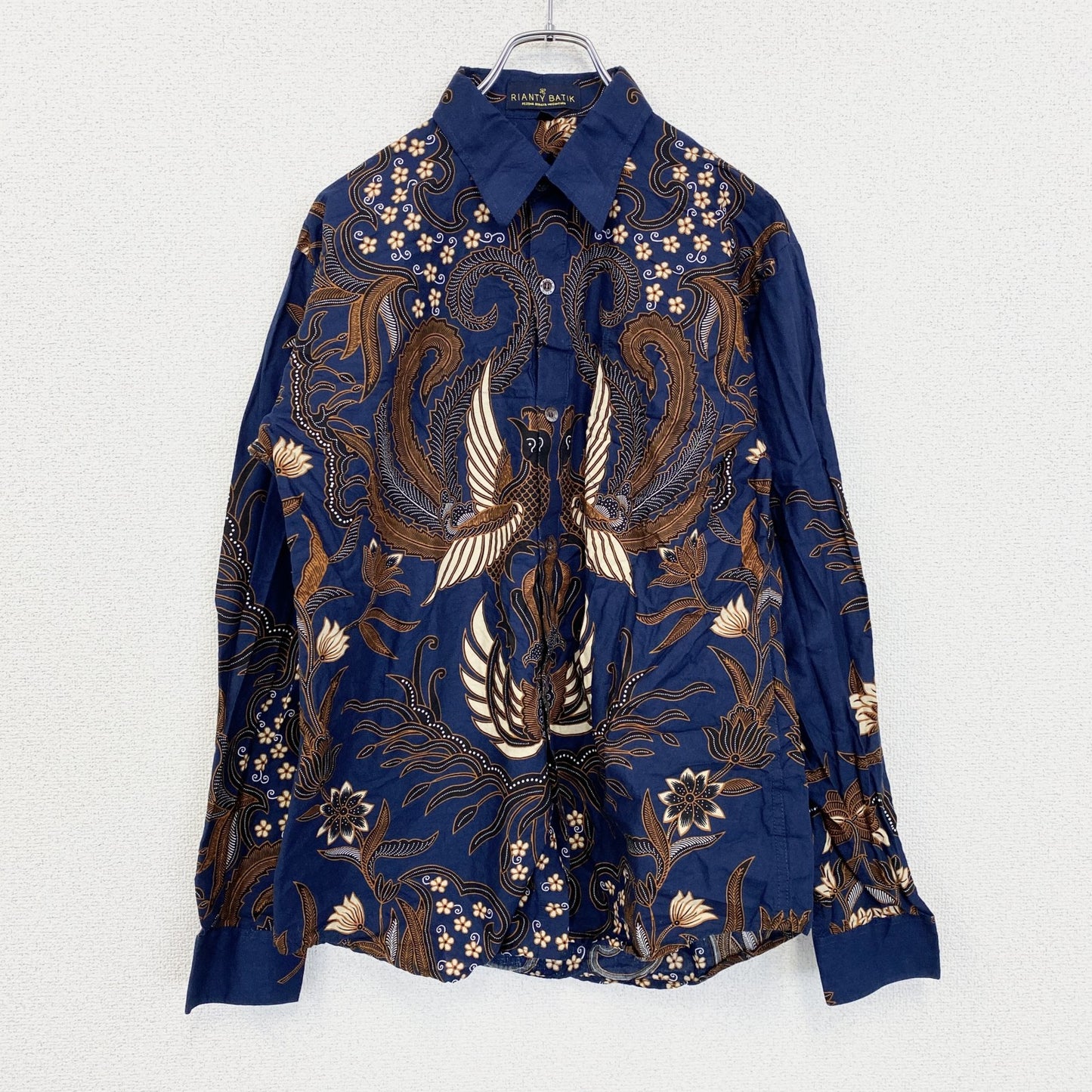古着 used　SARTORIALE　半袖総柄シャツ　アート　ベージュ　オーバーサイズ　花柄　フラワー　Lサイズ