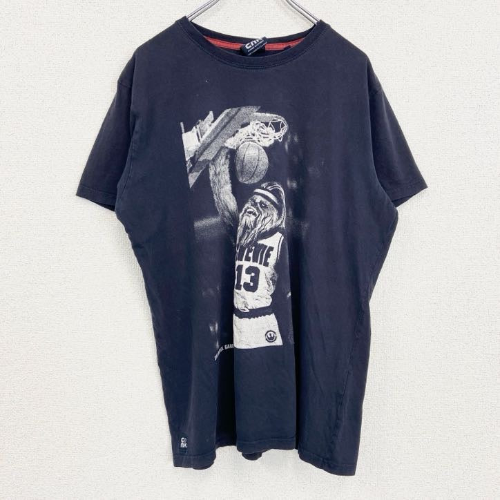 古着 used　CNK　半袖スポーツプリントTシャツ　バスケットボール　レトロデザイン　クルーネック　黒　ブラック　XLサイズ
