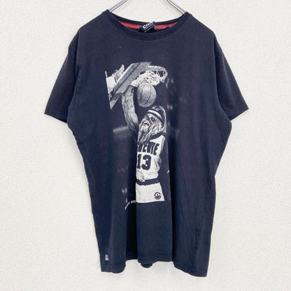 古着 used　CNK　半袖スポーツプリントTシャツ　バスケットボール　レトロデザイン　クルーネック　黒　ブラック　XLサイズ